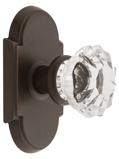 Arched Rosette Set With Fluted Crystal Knobs in Oil Rubbed Bronze.